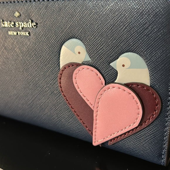 Kate Spade NWT Love Birds Large Continental Wallet - Navy Leather Bird Appliqué - Picture 5 of 17